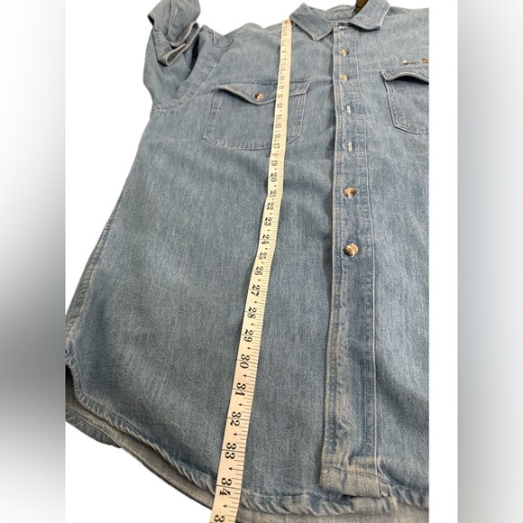 Eddie Bauer Mens Large Tall Denim‎ Shirt Embroidered Fly Fishing Flies Button Up - Picture 6 of 7